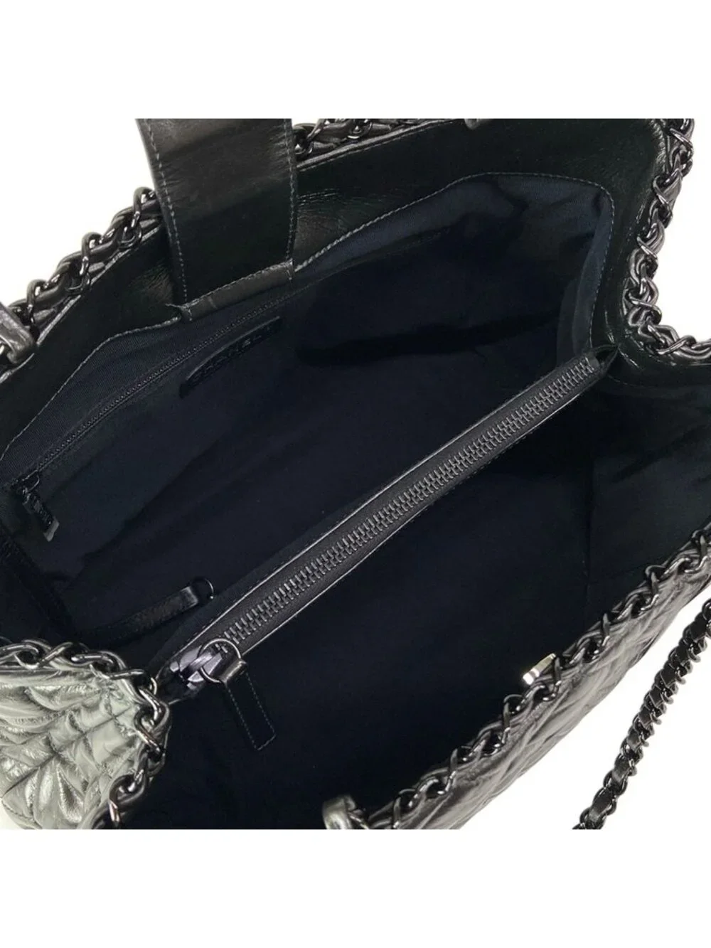 Chanel Tote Bag Chain Me Metallic Gray Shoulder Silver